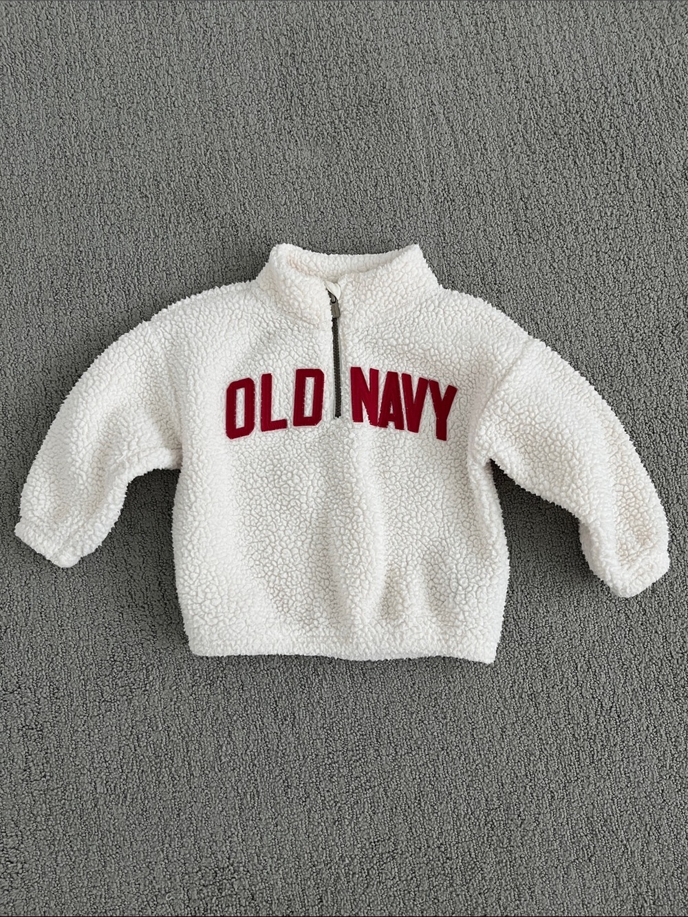 🩷 Old Navy Cream Sherpa Half-Zip Pullover with Red Logo - Kids